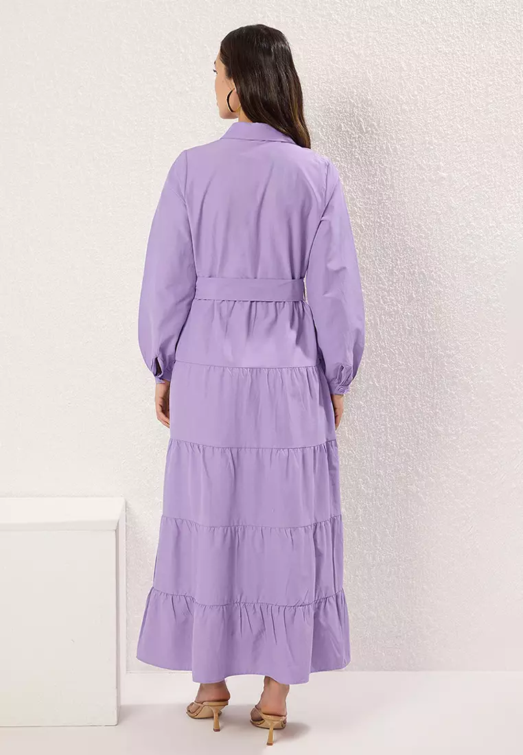 Lilac Cotton Summer Fabric Skirt Layered Woven Dress Tctss25Eb00112