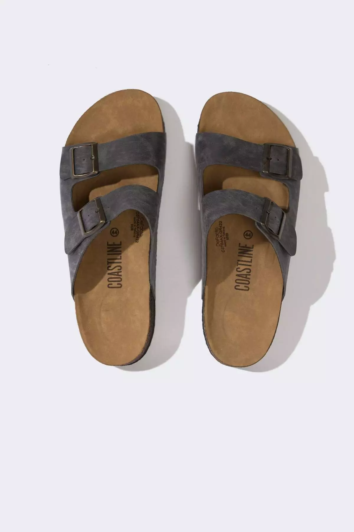 Men's Flat Sole Double Banded Faux Leather Slippers C3754AX24HS