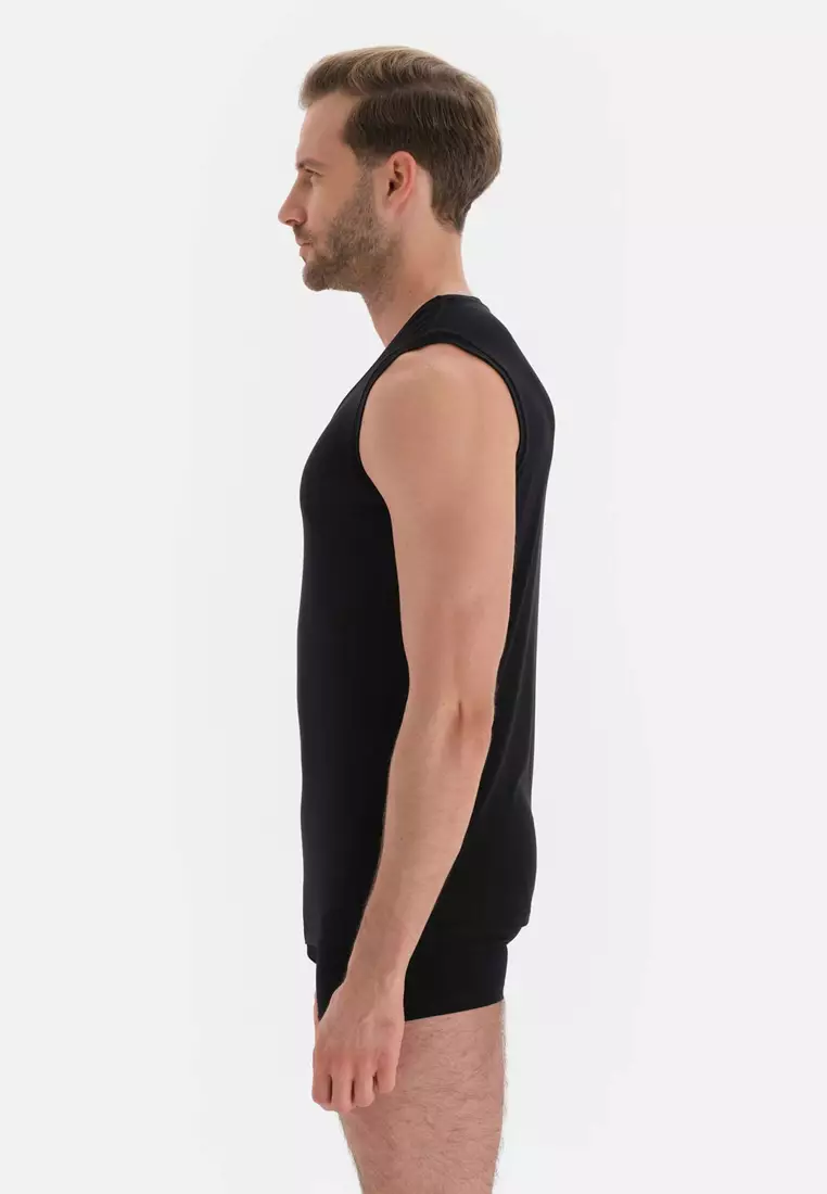 Black Basic Undershirt, V-Neck, Slim Fit, Sleeveless Underwear for Men