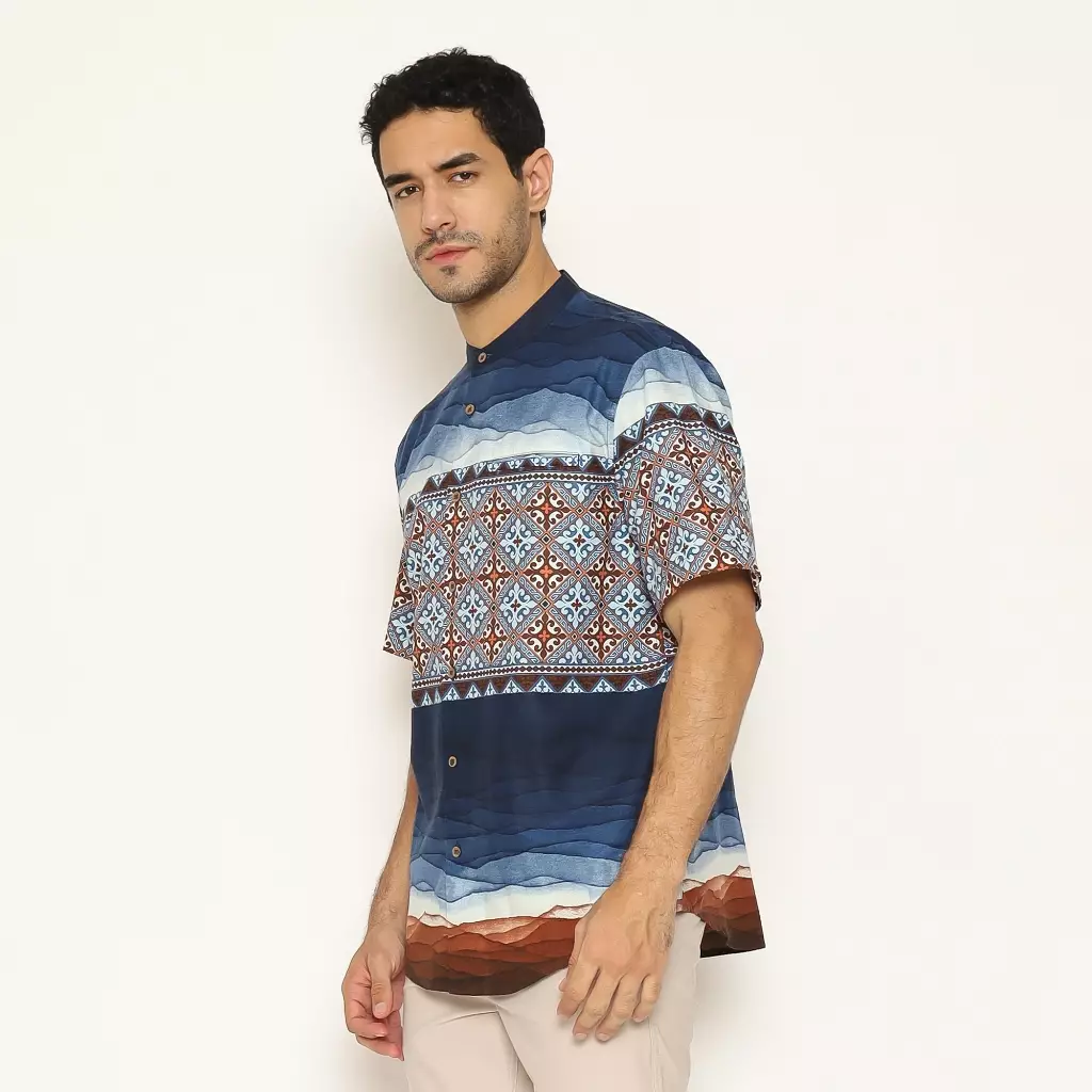 AMK Baju Koko Pria Printing Lengan Pendek KK THALIB S/S Blue