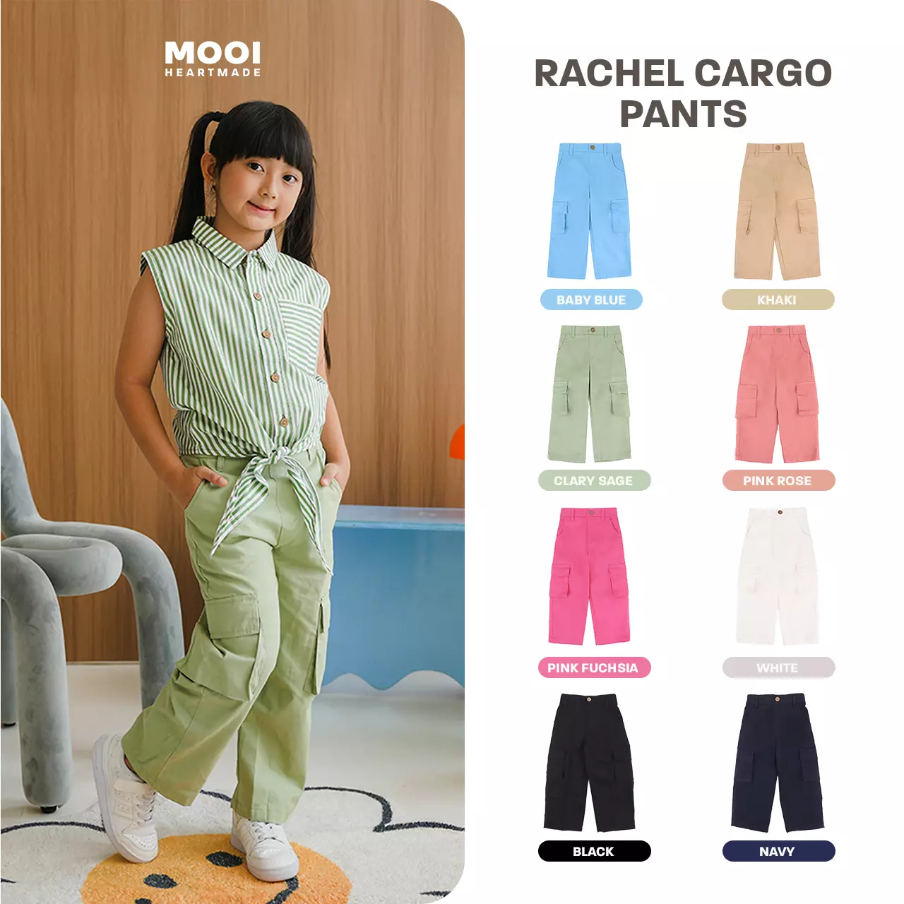 Mooi Celana Panjang Chinos Cargo Anak Perempuan Rachel Cargo Pants - Pink Rose