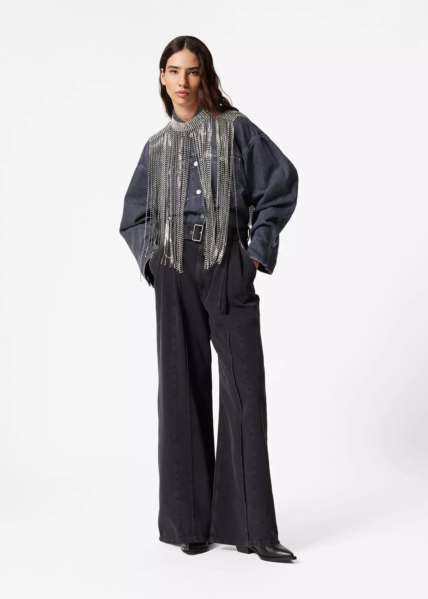 Belted Pleat-Detail Jeans