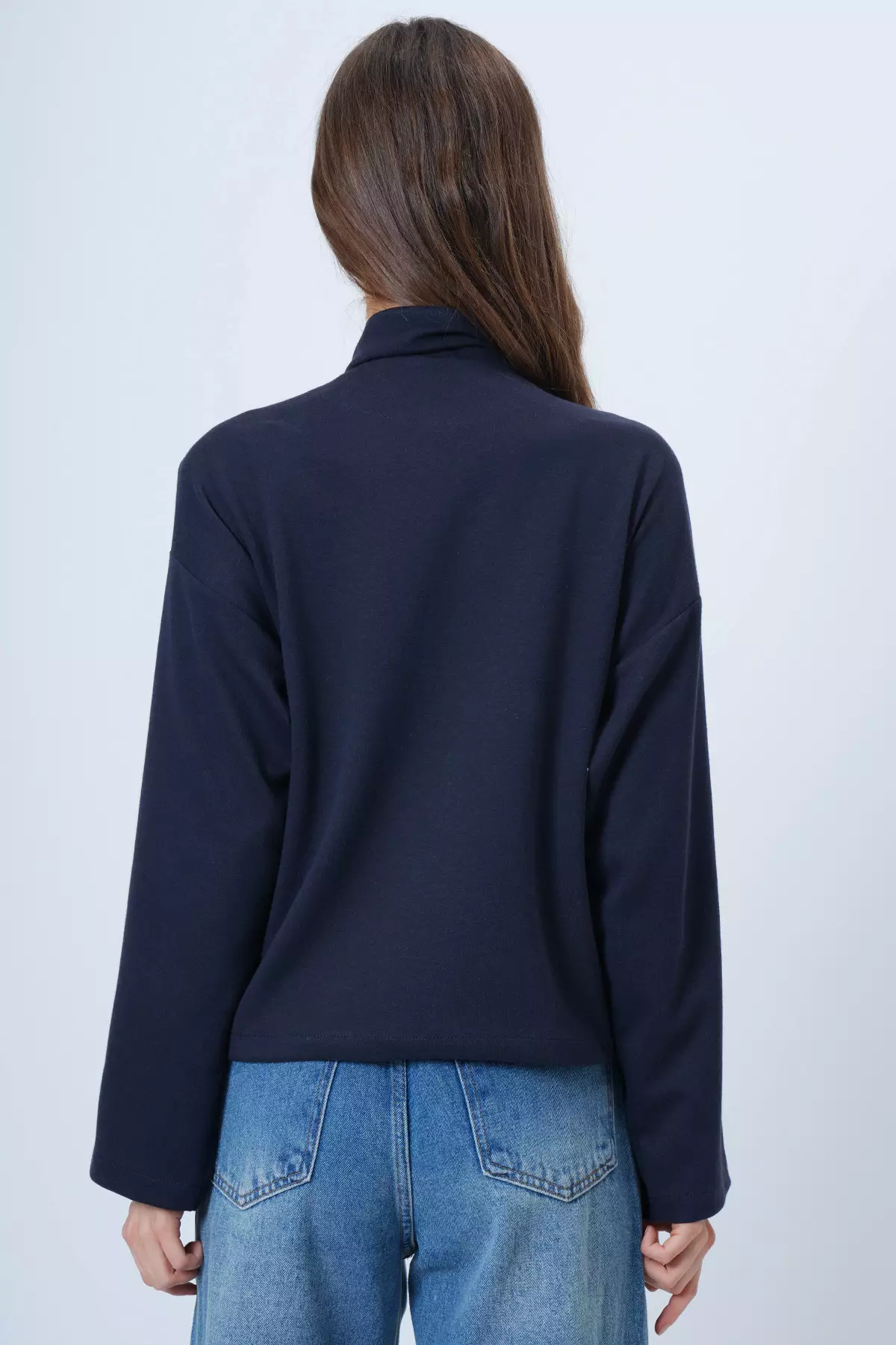 Navy Blue Buttoned Jacket With Scarf Detail Alc-X14669
