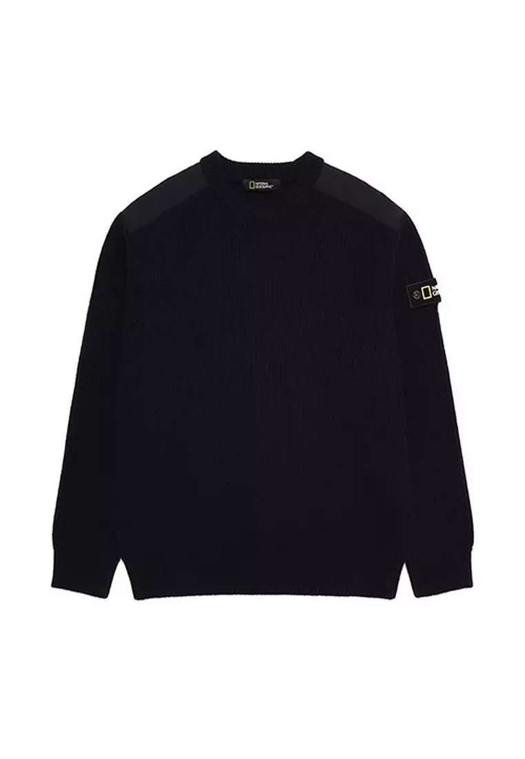 梭織配色圓領針織毛衣