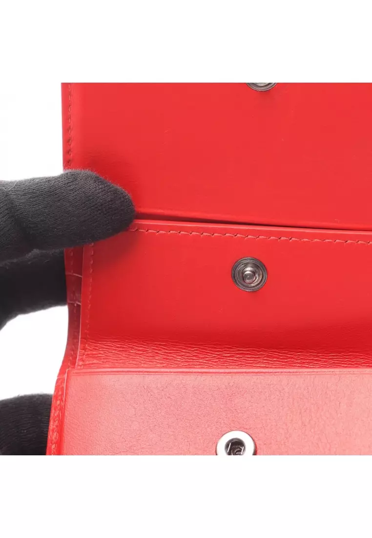 Pre-Loved CHRISTIAN LOUBOUTIN Bi-fold wallet leather black Red