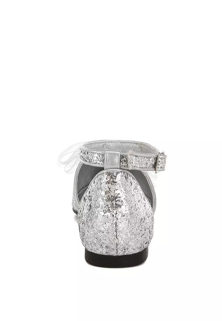 Sandal Datar Glitter Berdetail Pita Tipis Warna Silver