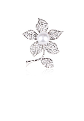 Glamorousky white Fashion and Elegant Flower Imitation Pearl Brooch with Cubic Zirconia 092F6ACB5FAE57GS_1
