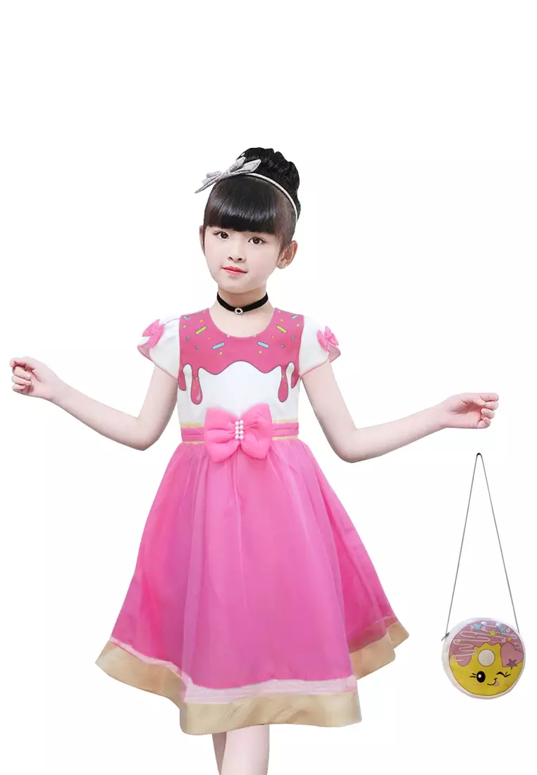 Two Mix Baju Anak Anak Perempuan Cantik Bonus Gratis Tas Anak Cantik Bahan Kaos + Satin 4181