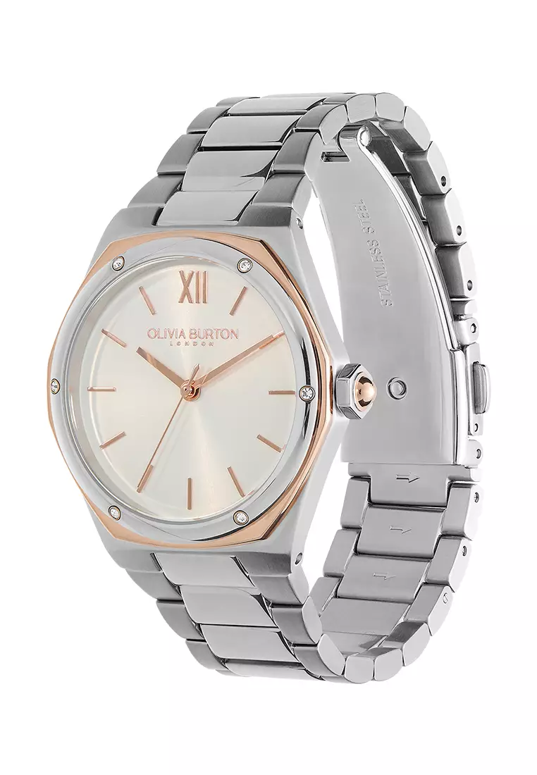 Olivia Burton 33mm Hexa White, Carnation Gold and Silver Bracelet Watch - 24000070