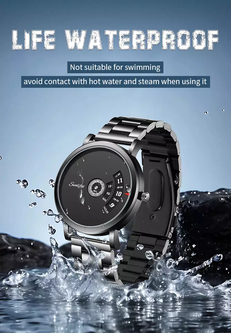 Jam Tangan Pria Quartz Kalender Kasual Tali Stainless Steel Jam Tangan Cowok 3173