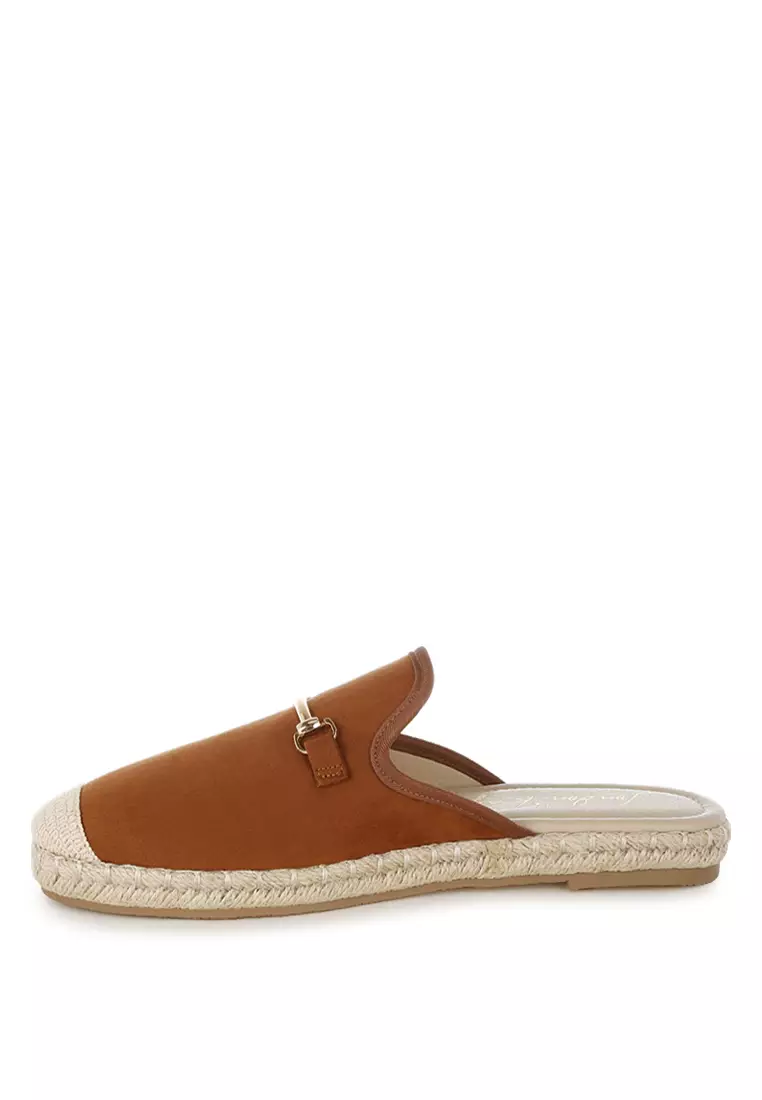 Horsebit Detail Espadrilles Mules In Brown