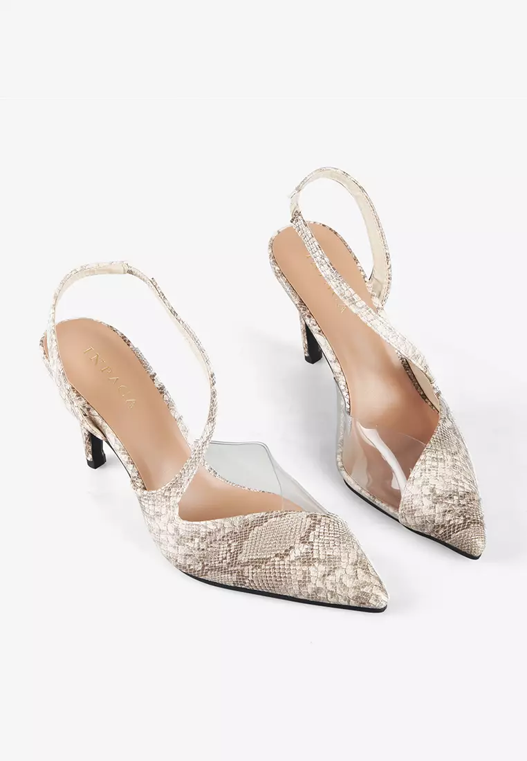 Faye stiletto pump heels with snake embossed leather