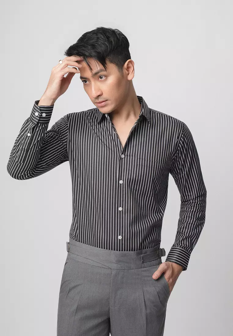 Hugo Stripe Shirt Black LS