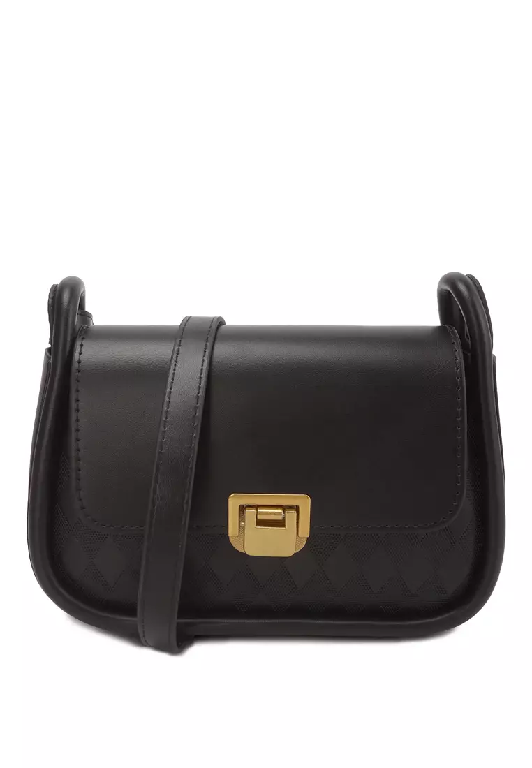 Faux Leather Sling Bag in Black