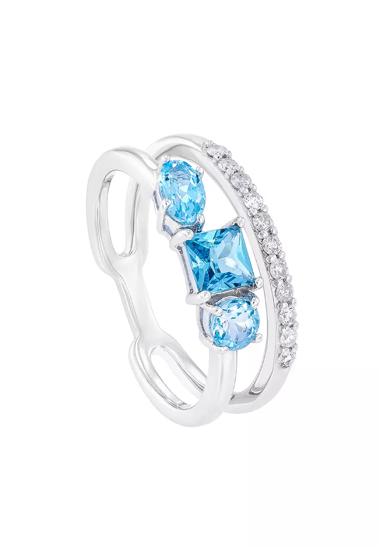 HABIB HABIB Blue Topaz Gemstone Diamond Ring in 375 9K