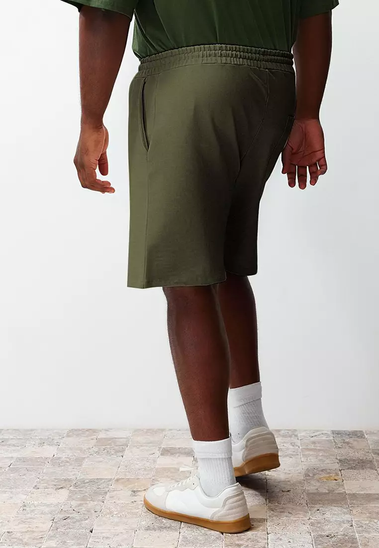 Plus Size Khaki Regular/Normal Cut Comfortable 100% Cotton Basic Shorts TMNSS24AP00001