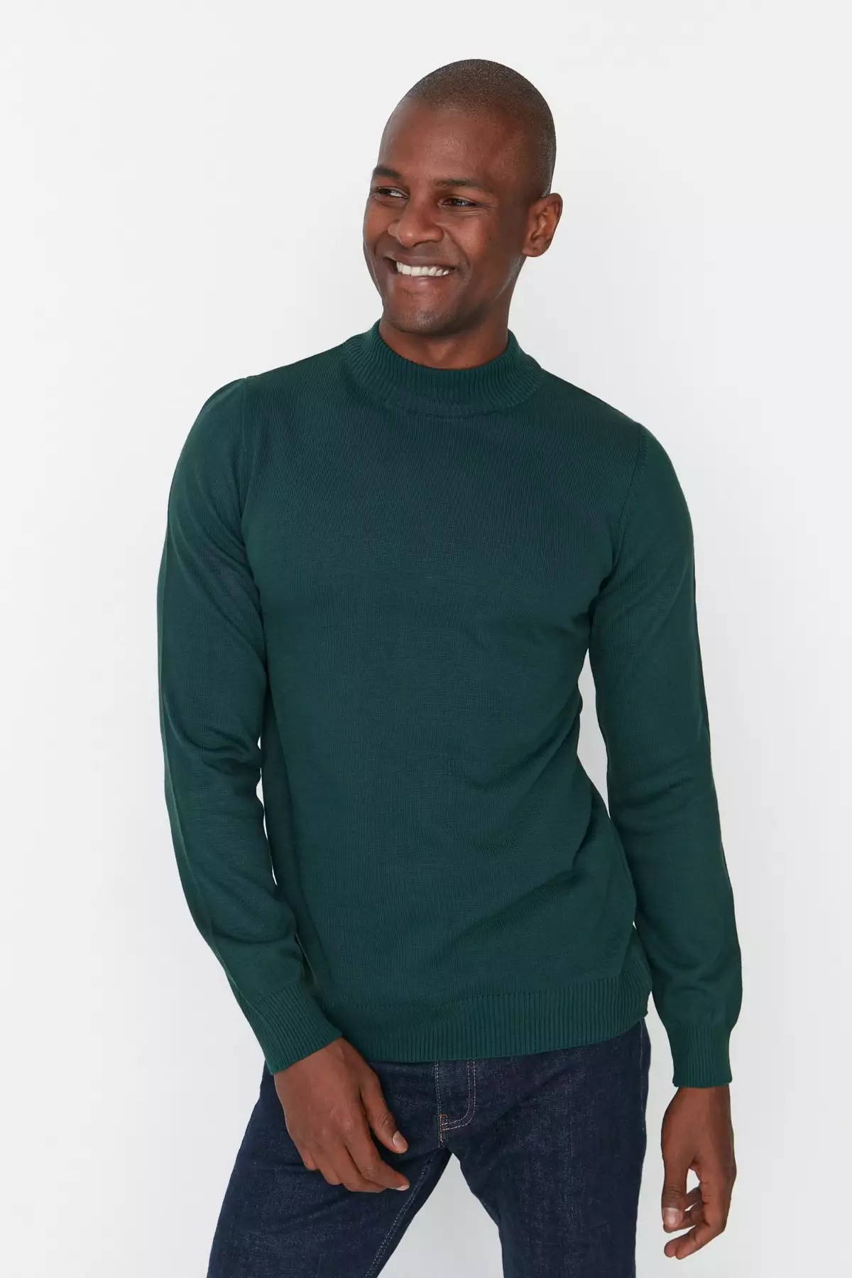 Buy Trendyol Green Men s Slim Fit Half Turtleneck Basic Sweater