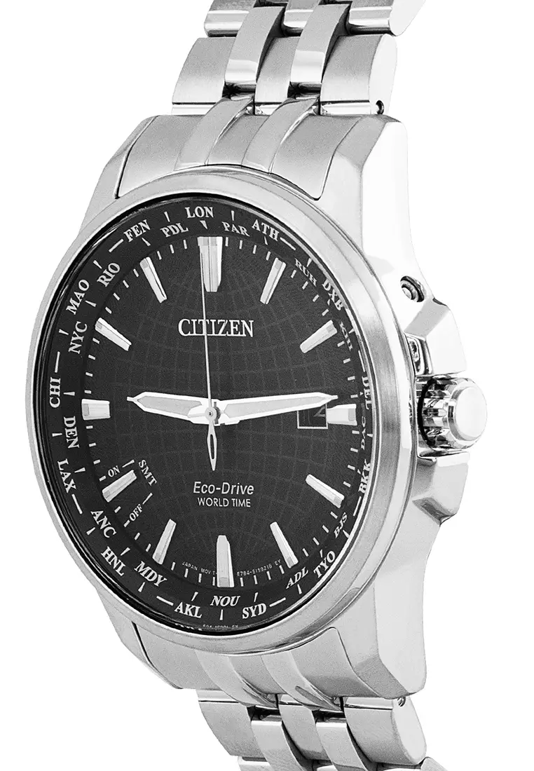 Men's Chronograph Stainless Steel Bracelet and Black Dial Eco-Drive Watch - BX1001-89E