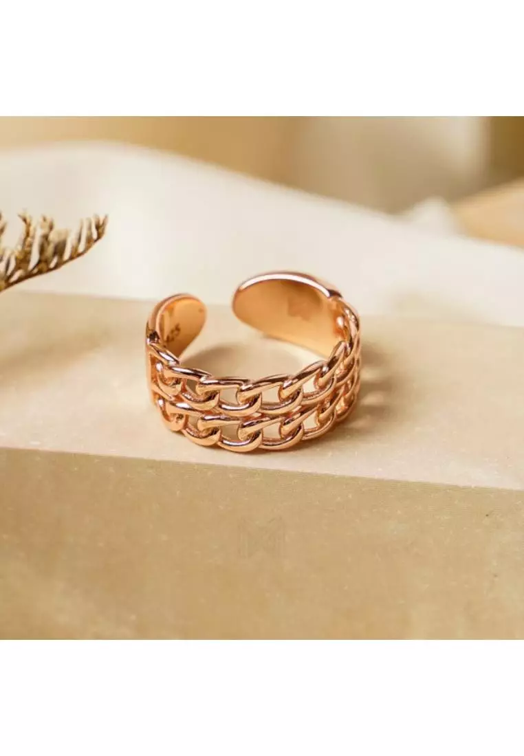 Millennia 2000 Double Chain Link Rose Gold Ring with 925 Sterling Silver