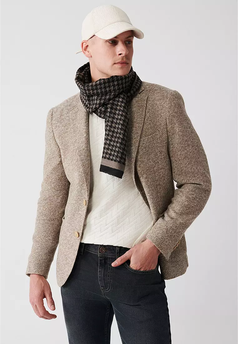 Men's Beige Wool Blended Unlined Double Slit Jacket A32Y4013