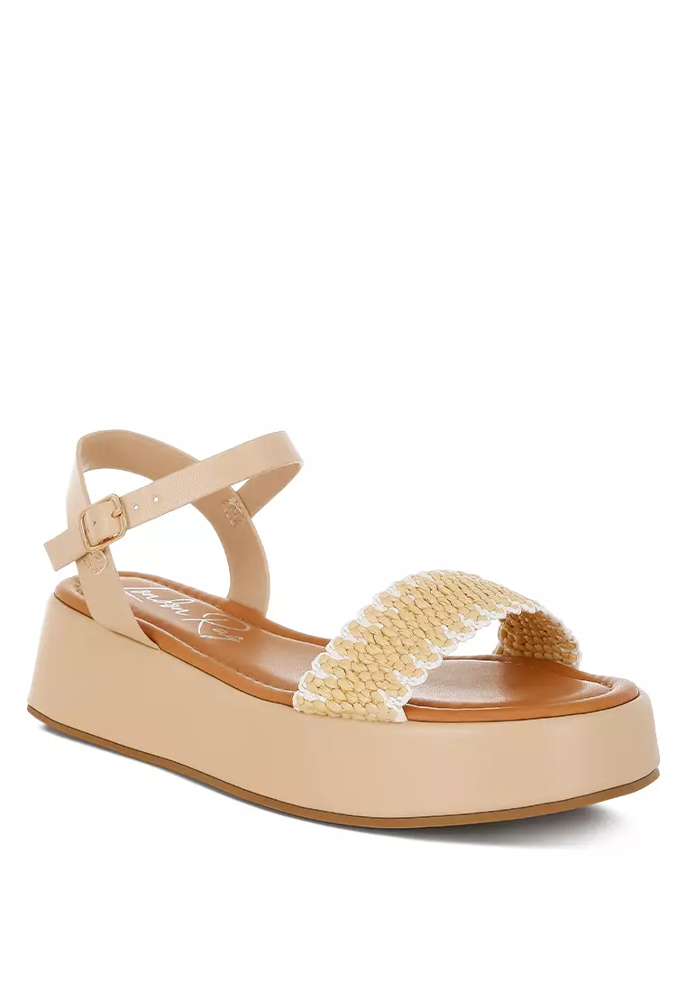 Raffia Flatform Sandals in Beige