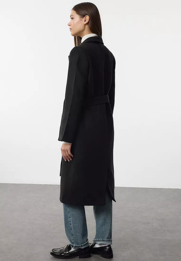 Black Fitted Belted Coat Twoaw24Kb00022