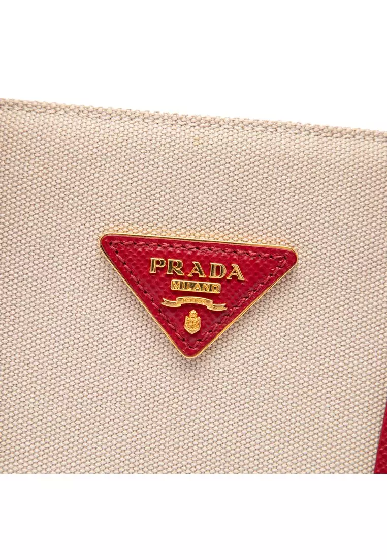 Pre-Loved Prada Large Saffiano Trimmed Canapa Double Satchel