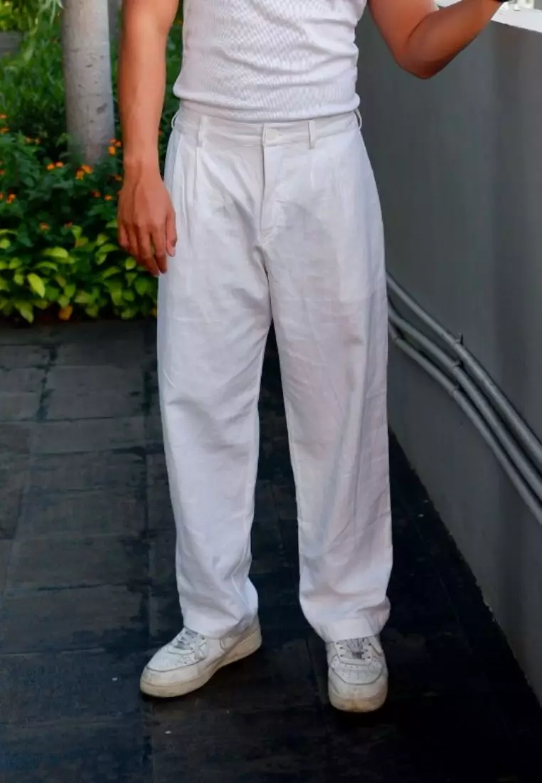 Salt Celana Panjang Linen Pria Putih | Linen Loose Pants Men White