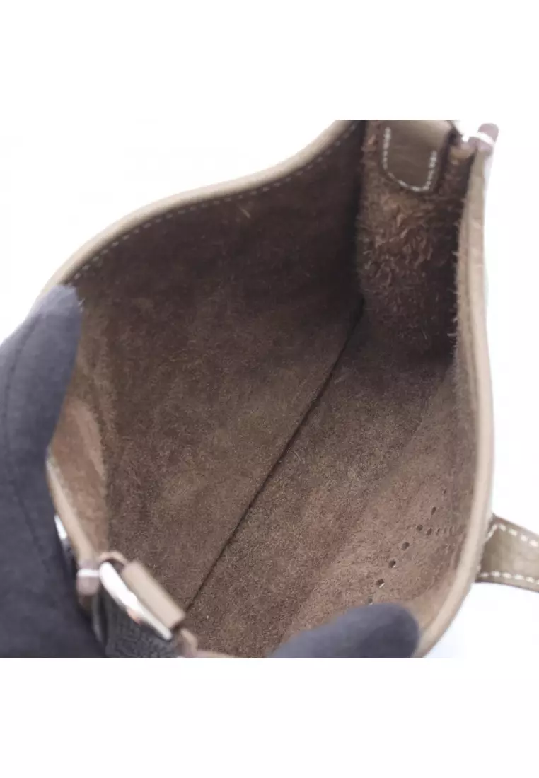 Pre-Loved Hermès Evelyn TPM Etoupe Shoulder bag Clemence leather Gray brown silver hardware W engraved
