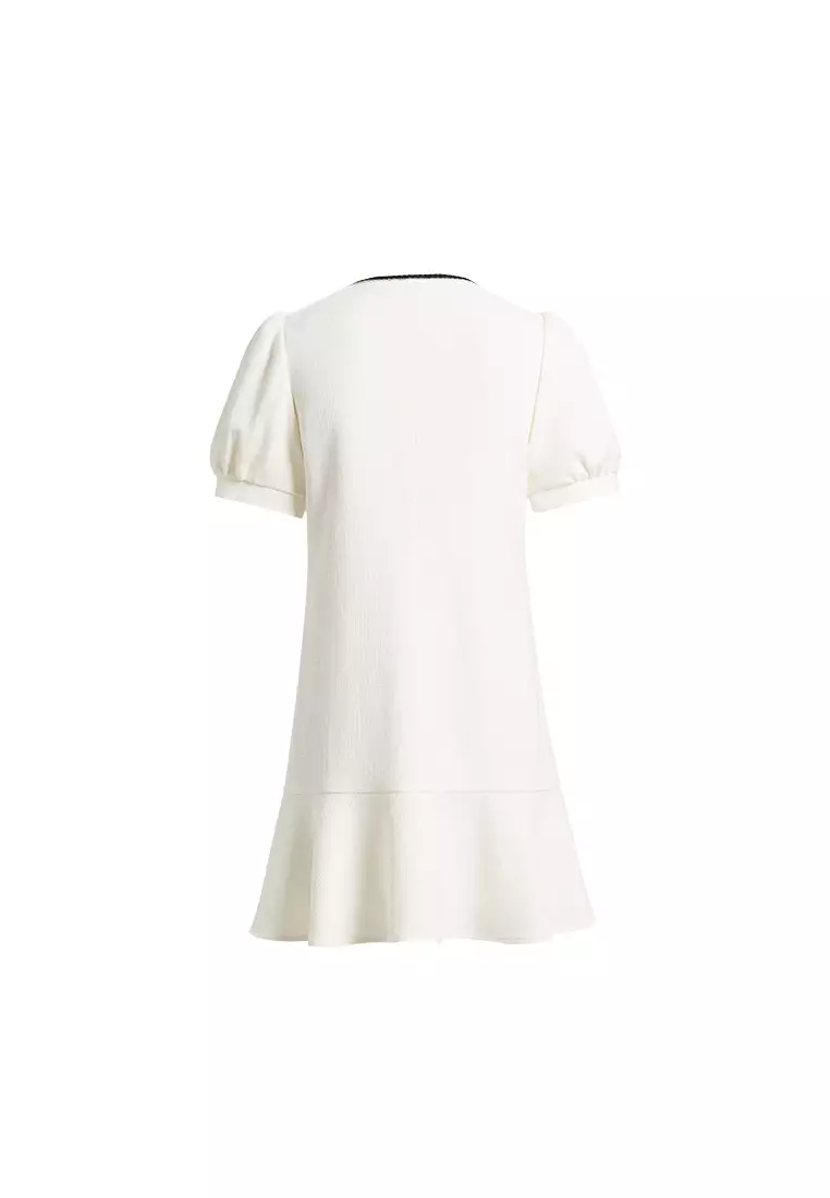 Puff Sleeve V-Neck Button Down Knitted Dress