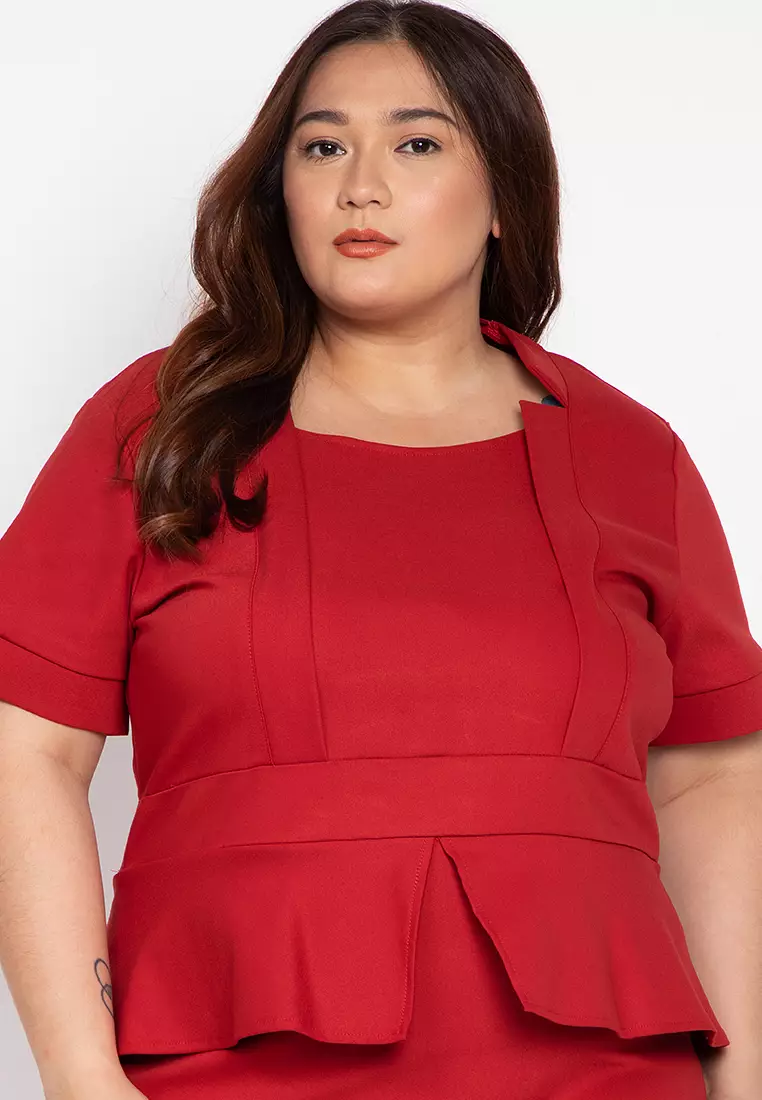 Buy Maxine Plus Size Peplum Dress Short Sleeves Stretch Twill 2024 Online