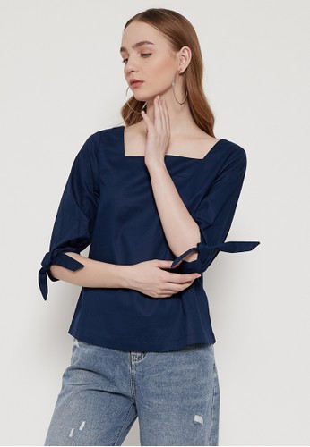 Jual Demira Liana Tie Blouse Navy Original Zalora Indonesia