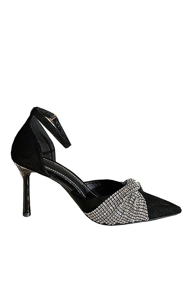 VANSA 6cm Rhinestone Bow Faux Suede D'orsay High Heel Shoes VSW-P88815.6