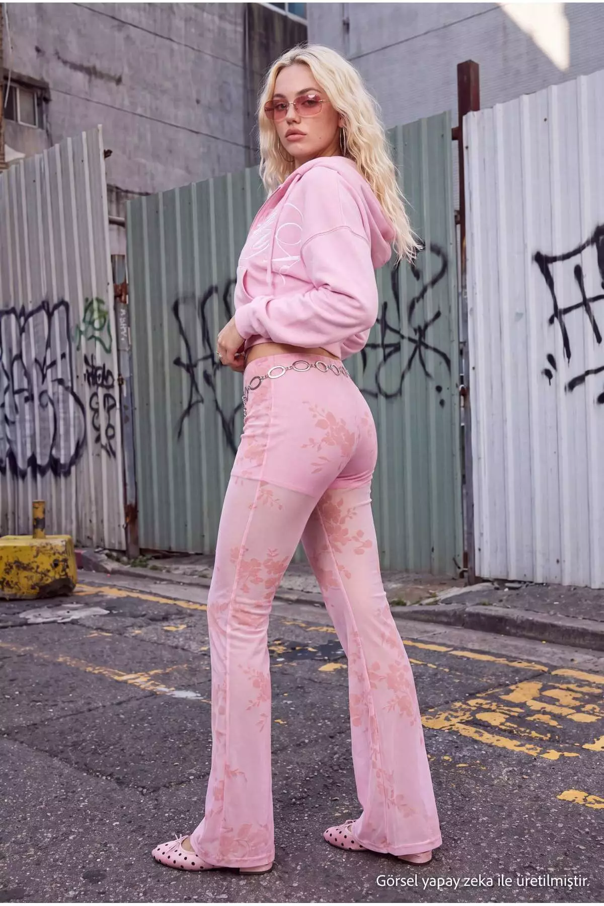 Buy Trendyol Pink Floral Flocked Flare-Leg Shorts Knitted Trousers