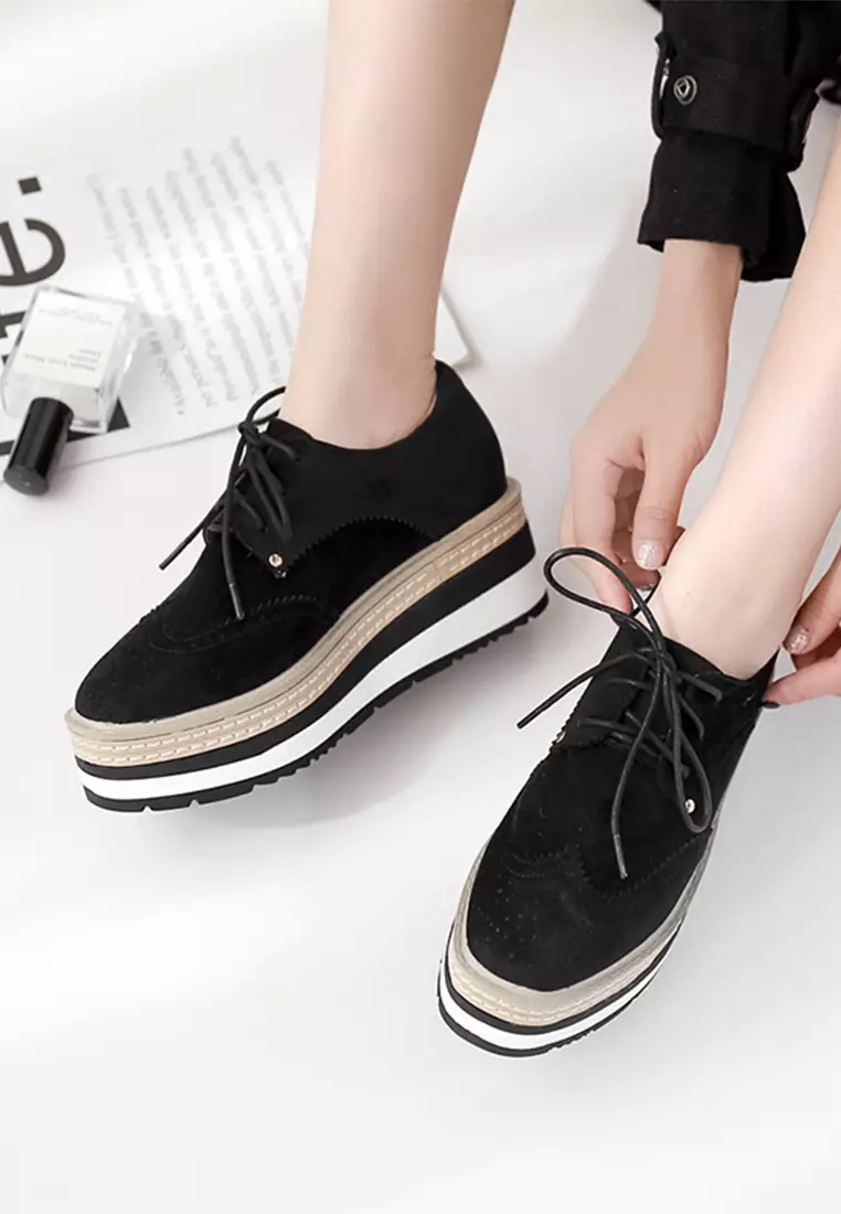 British Style Suede Round Toe Flatform Shoes LW1827