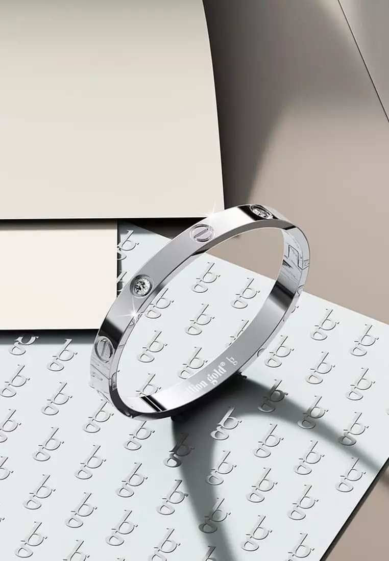 Carrie Stainless Steel Bangle in White Gold - 64mm