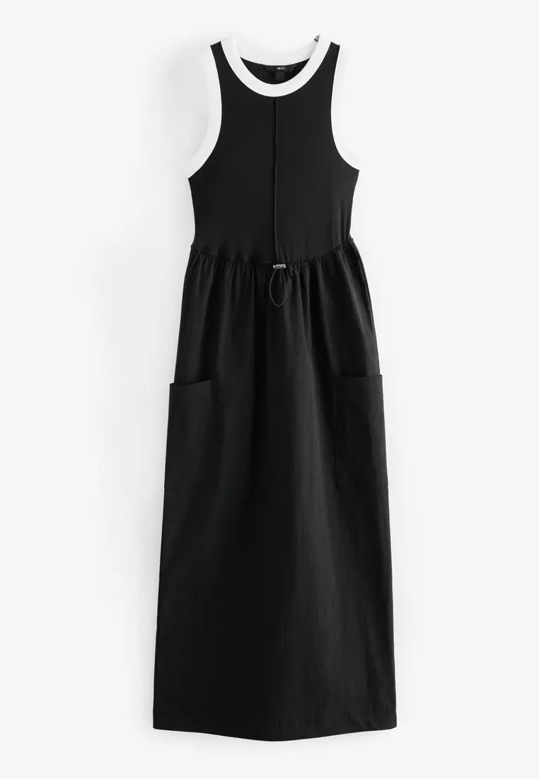 Woven Mix Cargo Ribbed Tank Dress