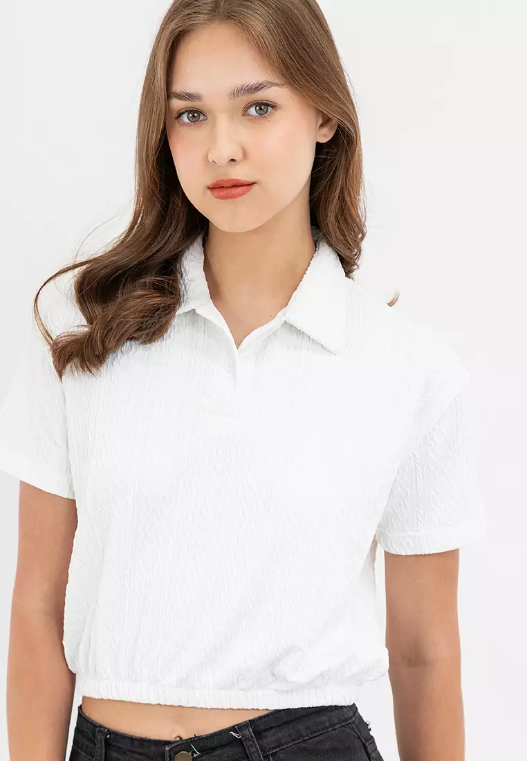 Ladies Harper Gartered Hem Polo Shirt White