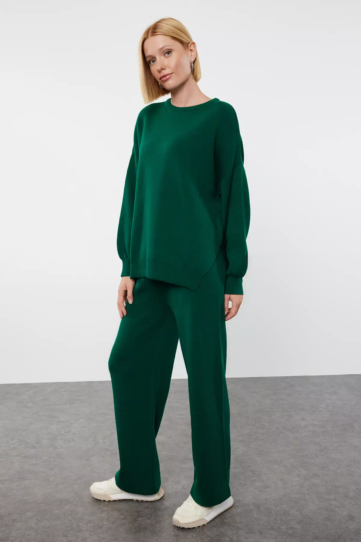 Emerald Green Balloon Sleeve Trousers Knitwear Set
