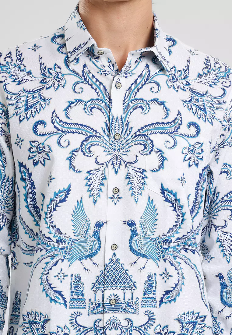 MANZONE - Kemeja Batik Lengan Panjang Pria Pramudjo Modern Fit - Blue Warna Blue