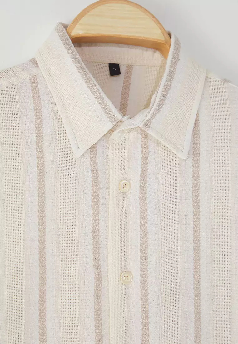Ecru Regular Fit Striped Shirt TMNSS25GO00071