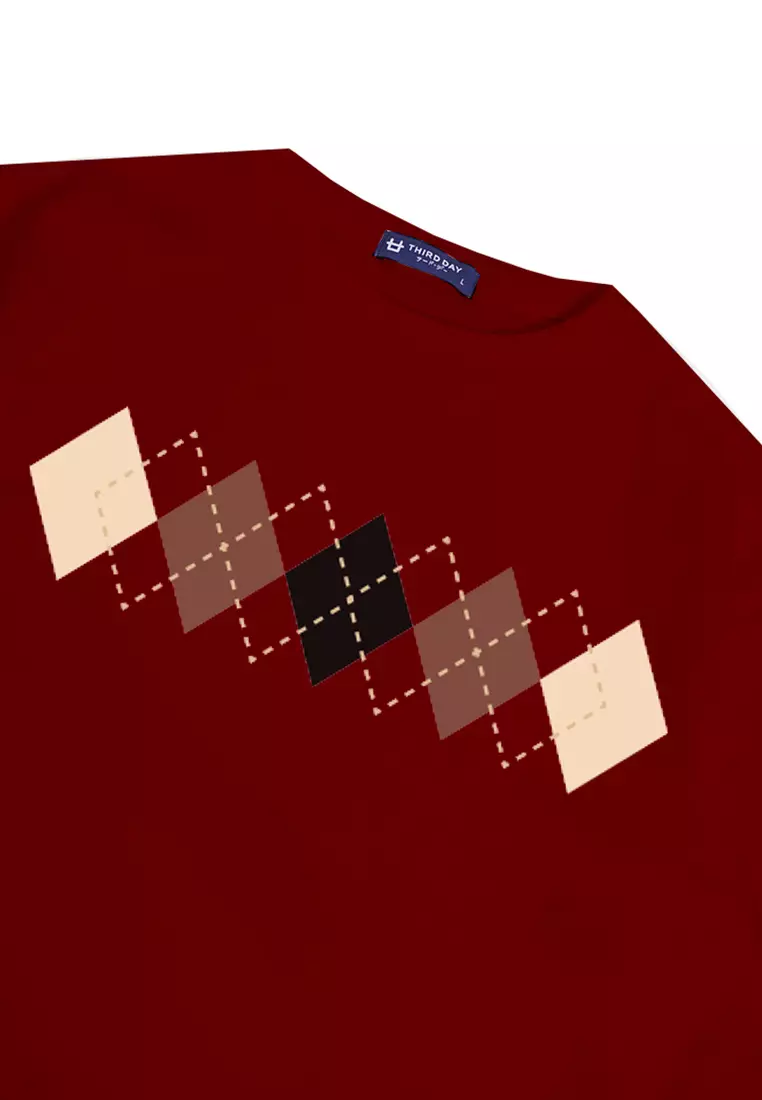 MTN18 kaos oversize korea argyle diamond rajut effect maroon