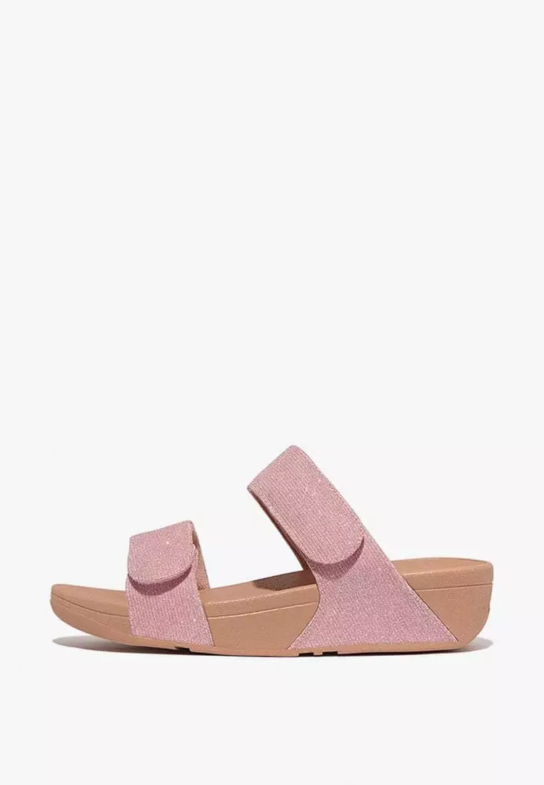 Discount on Fitflop  shoes - SKU: Fitflop Lulu Adjustable Shimmerlux Slides - Metallic Soft Blush