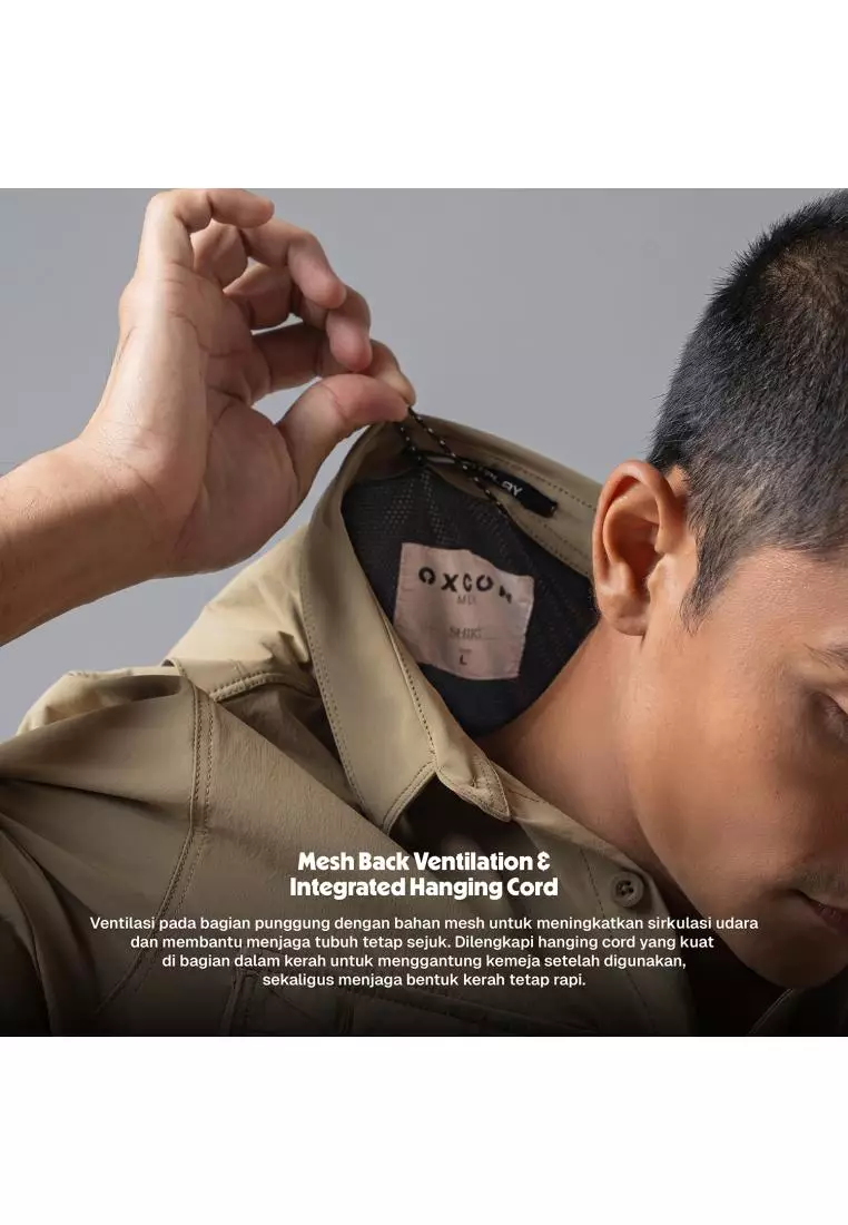 OXCON OUTPLAY Kemeja Panjang Work Shirt Tactical Outdoor Wander Stretch Nylon Sandy Beige