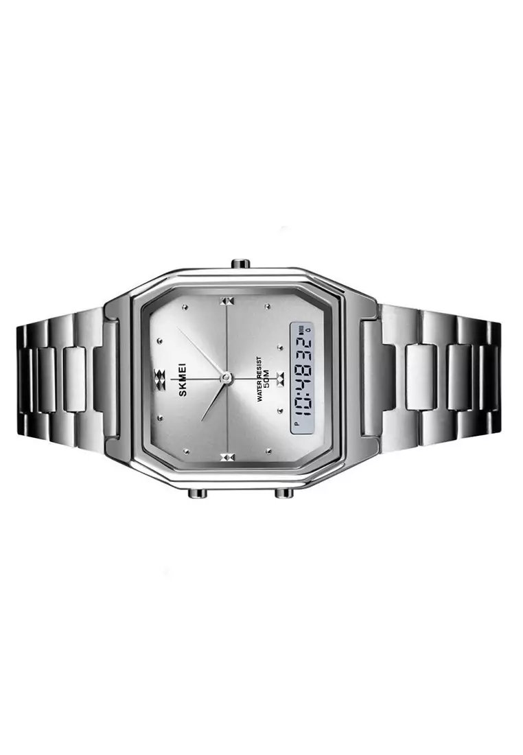 Jam Tangan Casual Analog Digital Modern Pria Water Resistant 30m Strap Tali Material Stainless Steel HH90 ORIGINAL