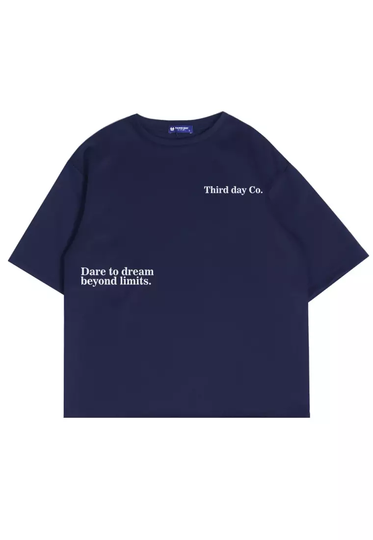 MTQ57 kaos oversize bahan tebal scuba pria distro aesthetic tulisan simpel dare to dream navy