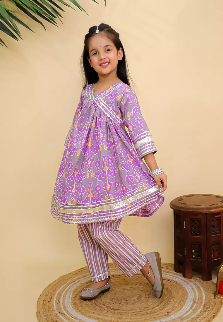 The Mom Store Sage Violet Girls Anarkali Kurta Set - Multi