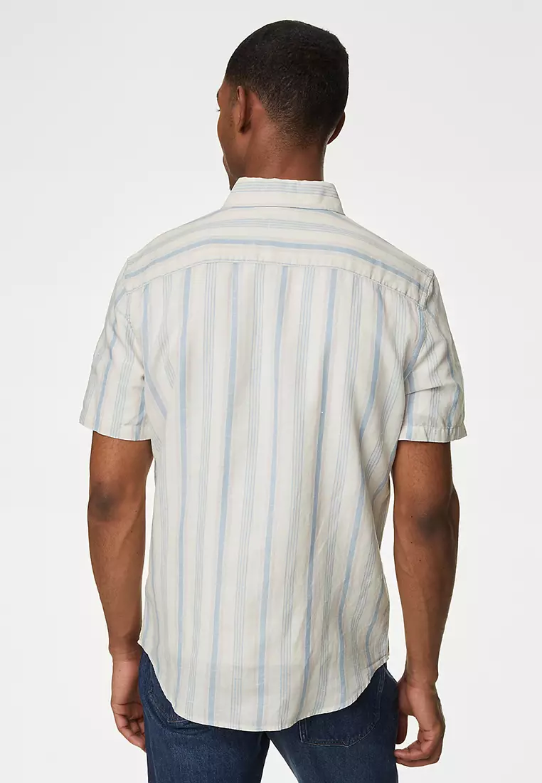 Easy Iron Cotton Linen Blend Striped Shirt