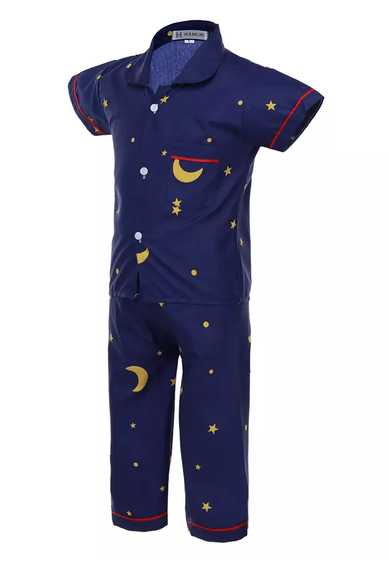 Joyce Piyama Anak Unisex Motif Bintang Childrens Pajamas Short Sleeve Material Cotton ORIGINAL - Navy