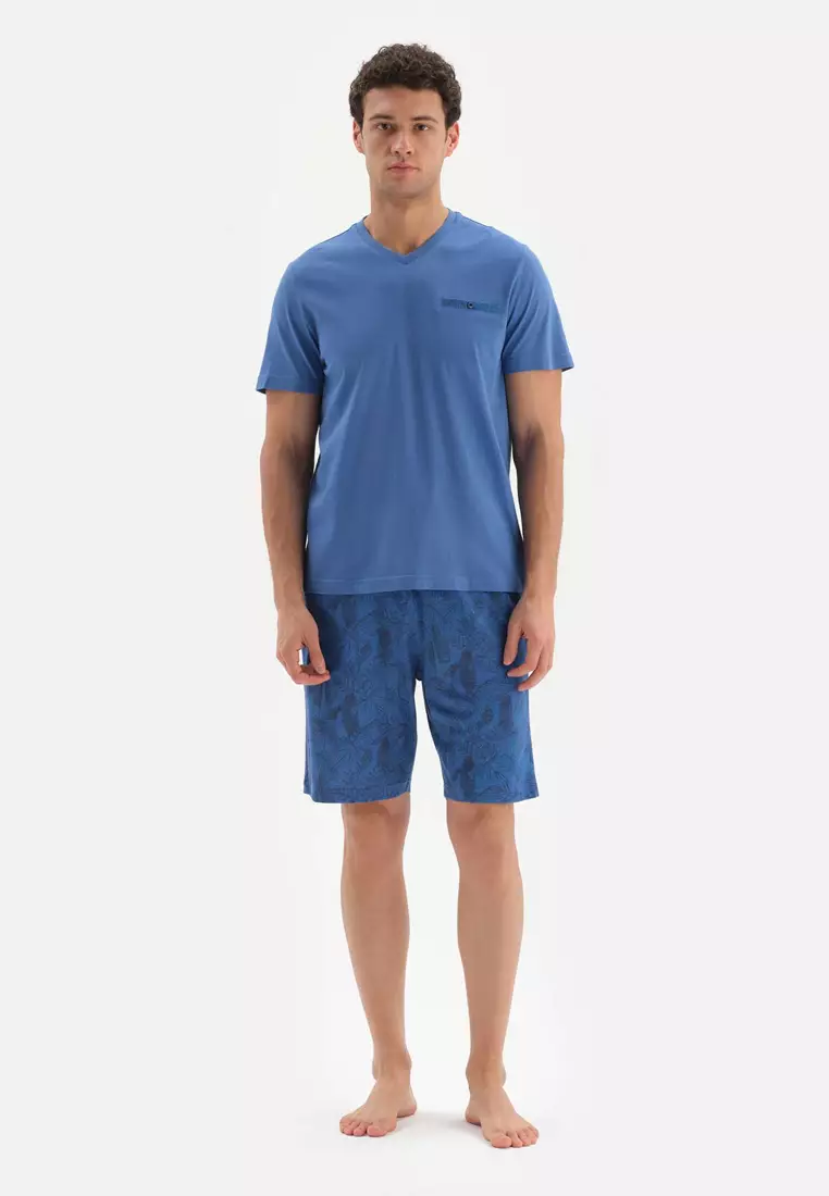 Buy Dagİ Blue Tshirt & Shorts, V-neck, Regular, Short Leg, Short Sleeve 